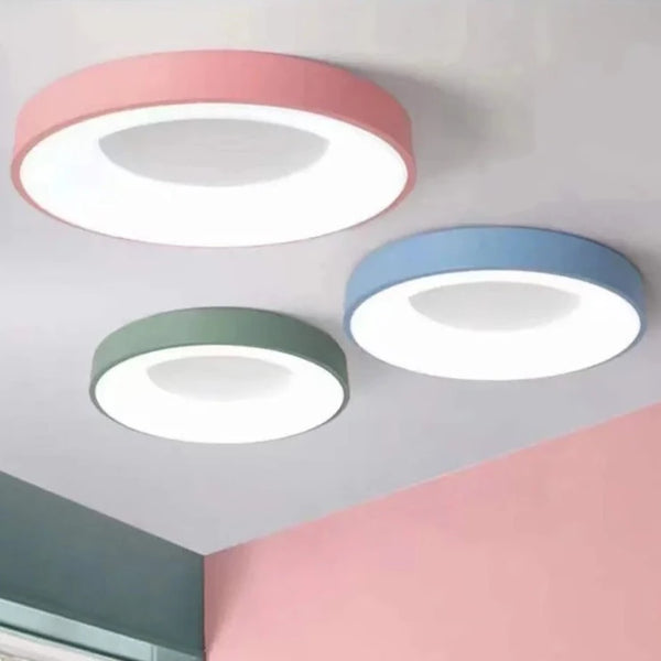 Plafonnier Coloré Moderne Rond Bleu Rose Vert Blanc Gris Doré Led - Hömnik