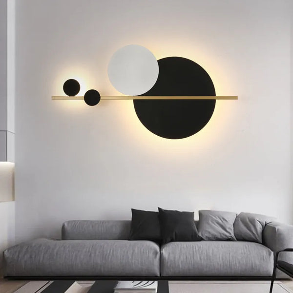 Applique Murale Noir Blanc Métal Doré Rond Design Moderne - Hämlit