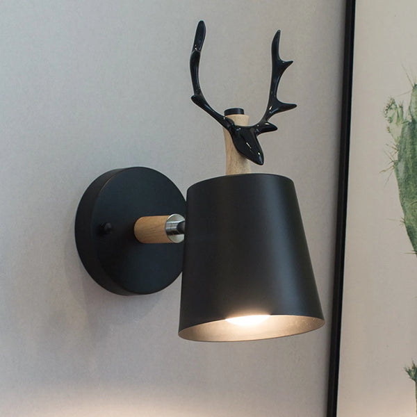 Applique Murale Scandinave Cerf Blanc Noir Métal Bois - Hömilo